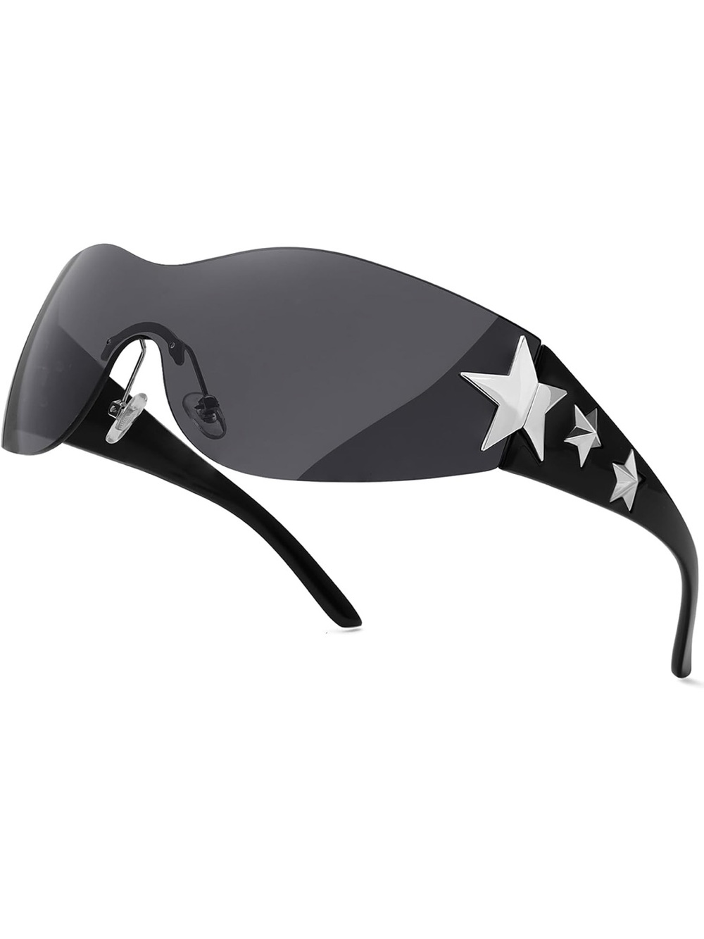 Amazon Black Shield Sunglasses with Silver Star Accents - Women